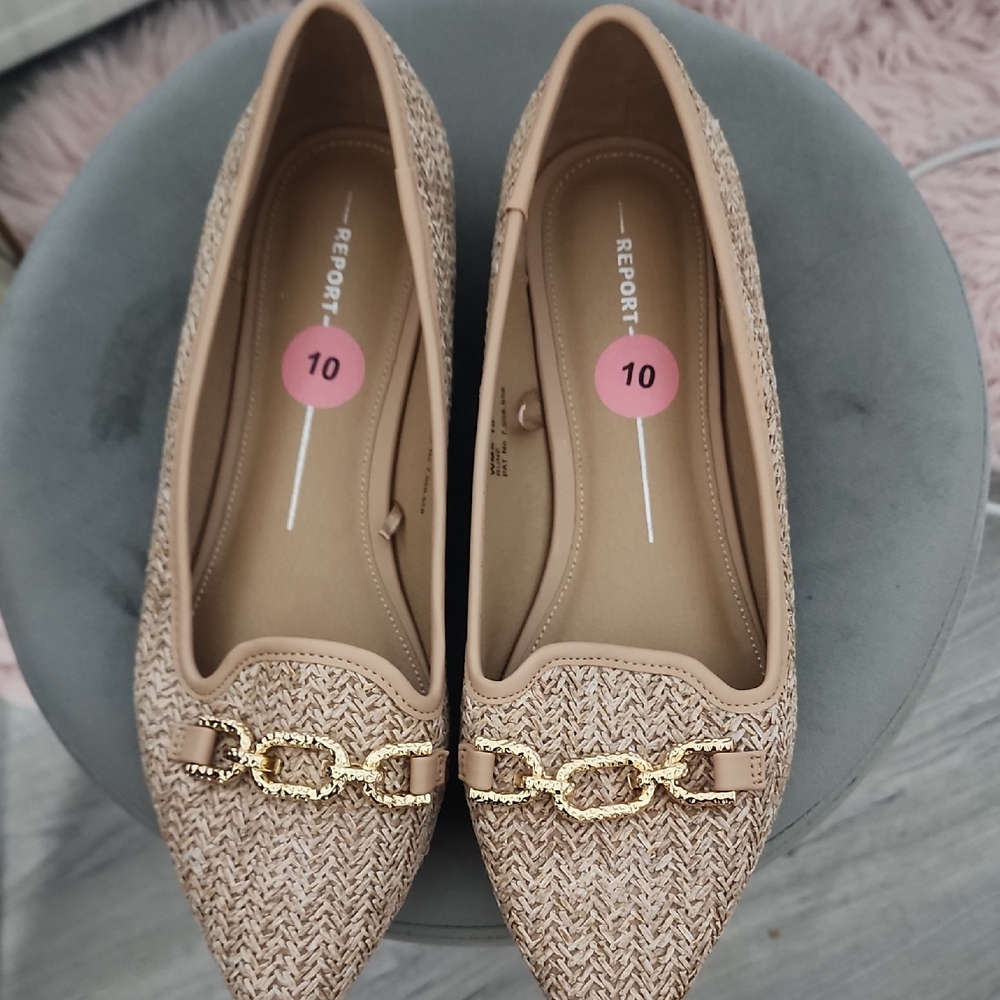 Report Woven Chain Flats in Cream with Gold Accents